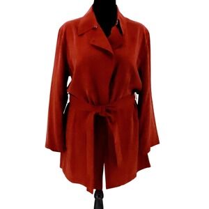 Anne Klein Silk Belted Tunic Top Shacket Womens 14 Rust Red Minimalist Vintage